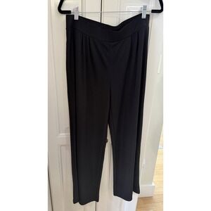 Liz Claiborne Black Wide Leg Pants L High Rise Minimalist Office Chic Career EUC